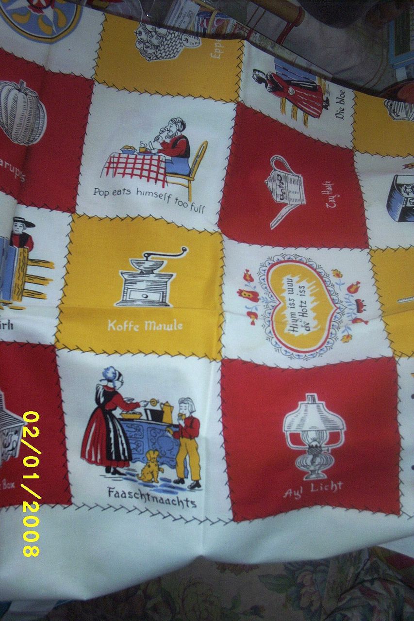 Vintage..Printers Sample..Penna Dutch Tablecloth With Paper Tag... Vintage..Printers Sample..Penna Dutch Tablecloth With Paper Tag...