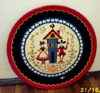 Pennsylvania Dutch Stamped Round Metal Tray Pennsylvania Dutch Stamped Round Metal Tray