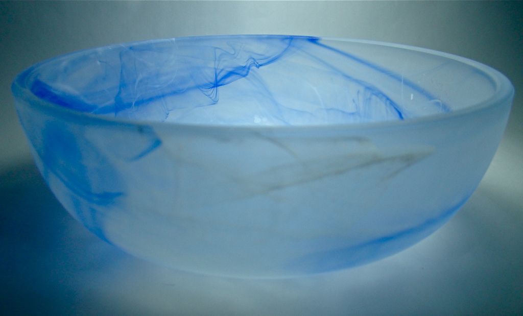 Blue and White Swirled Frosted Art Glass Bowl Blue and White Swirled Frosted Art Glass Bowl
