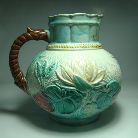 Water Lily Majolica Pitcher Circa: Late 1800's Water Lily Majolica Pitcher Circa: Late 1800's