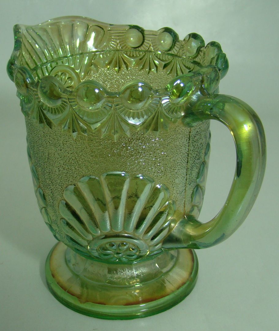 EAPG Iridescent Green "Shell and Jewel" Cream Pitcher – Westmoreland Specialty Glass C0. – Circa: 1893 EAPG Iridescent Green "Shell and Jewel" Cream Pitcher – Westmoreland Specialty Glass C0. – Circa: 1893