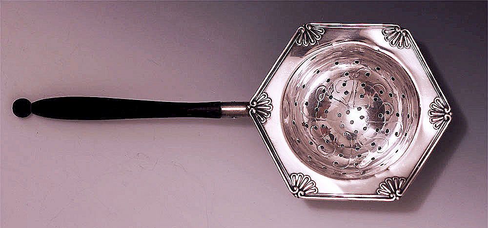 Hexagonal Sterling Tea Strainer On Ebony Handle Hexagonal Sterling Tea Strainer On Ebony Handle