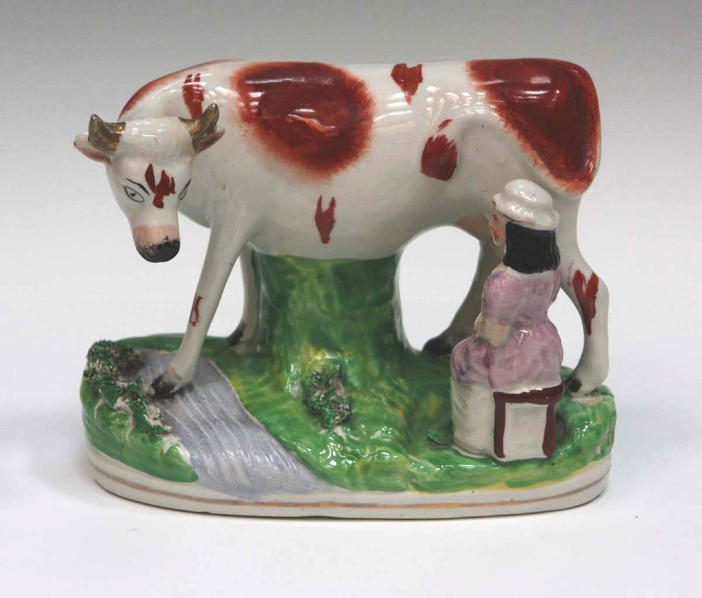 Staffordshire Cow And Milkmaid Figure Staffordshire Cow And Milkmaid Figure