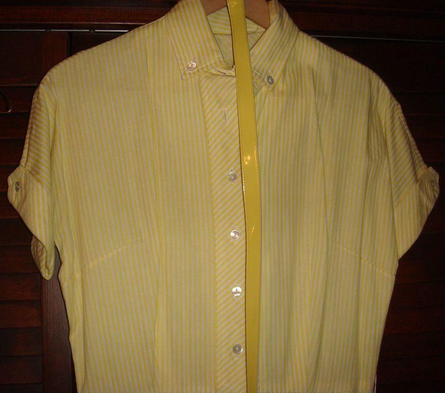 Vintage Abby Kent New York Shirtwaist Dress Yellow White Stripe Patent / Lucite Belt Vintage Abby Kent New York Shirtwaist Dress Yellow White Stripe Patent / Lucite Belt