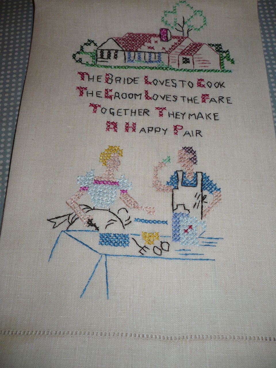 Vintage Bride & Groom Embroidered Towel Vintage Bride & Groom Embroidered Towel