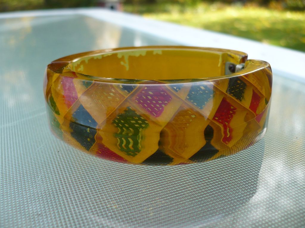 Reverse Carved Bakelite Hinge Bracelet Reverse Carved Bakelite Hinge Bracelet