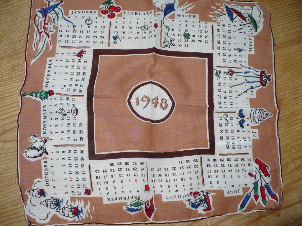 1948 Calendar Handkerchief 1948 Calendar Handkerchief