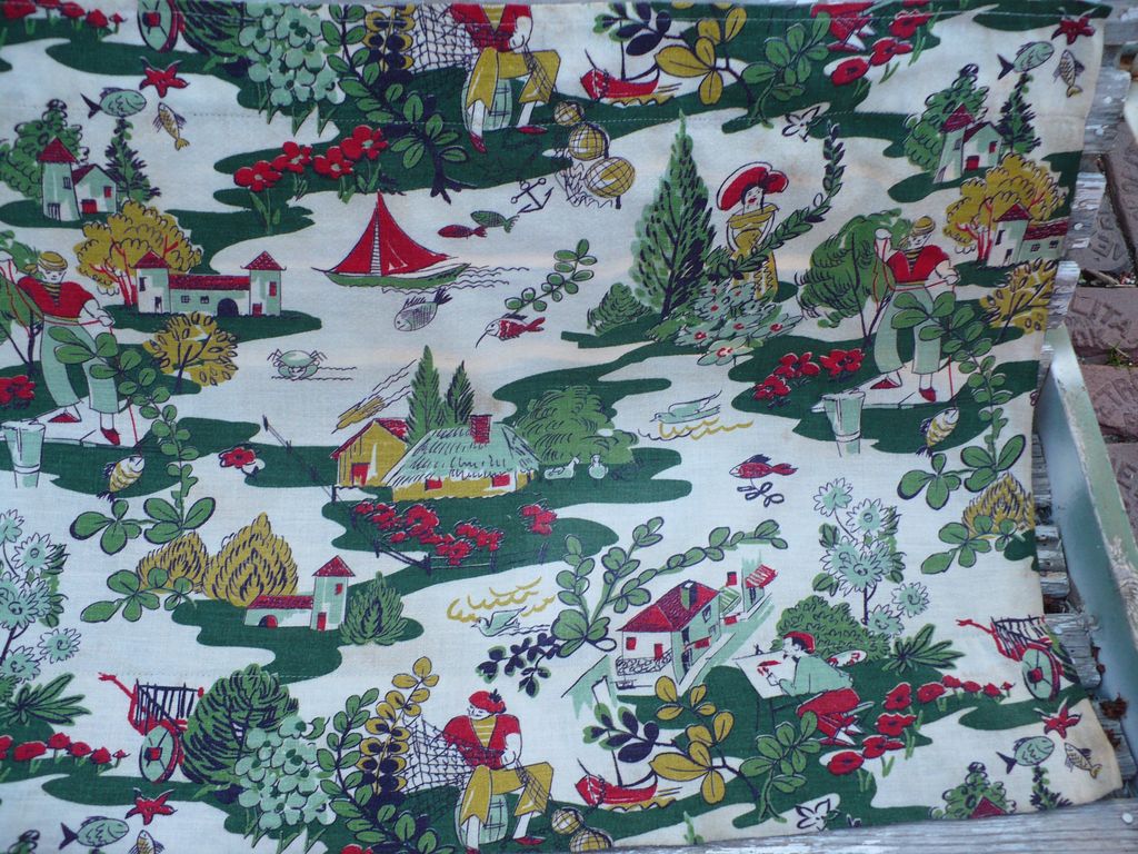 Vintage Print Bark Cloth Piece Vintage Print Bark Cloth Piece