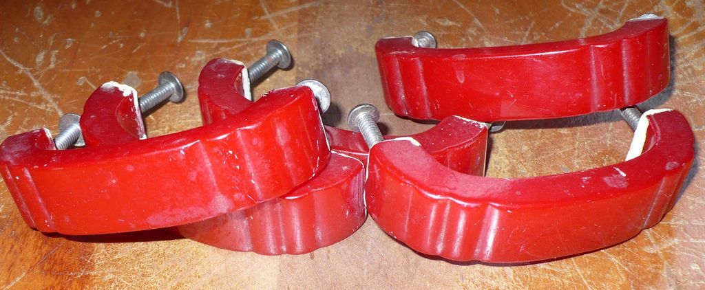 Five Red Bakelite Drawer Pulls Handles Five Red Bakelite Drawer Pulls Handles