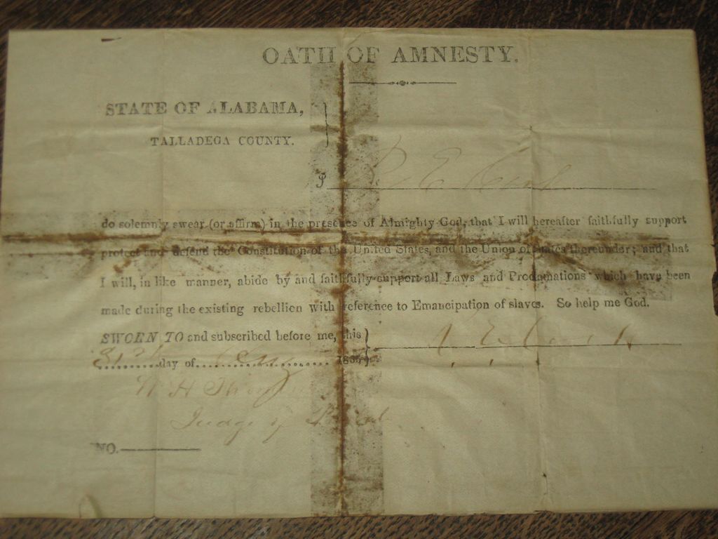 Civil War Oath Of Amnesty Document Alabama Civil War Civil War Oath Of Amnesty Document Alabama Civil War