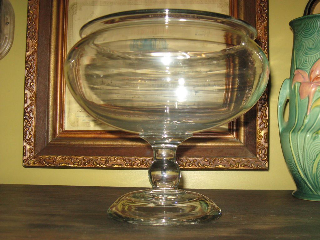 Pretty Antique Victorian Blown Glass Fish Bowl or Compote Pretty Antique Victorian Blown Glass Fish Bowl or Compote