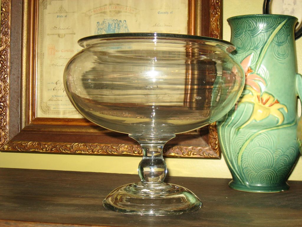 Pretty Antique Victorian Blown Glass Fish Bowl or Compote Pretty Antique Victorian Blown Glass Fish Bowl or Compote