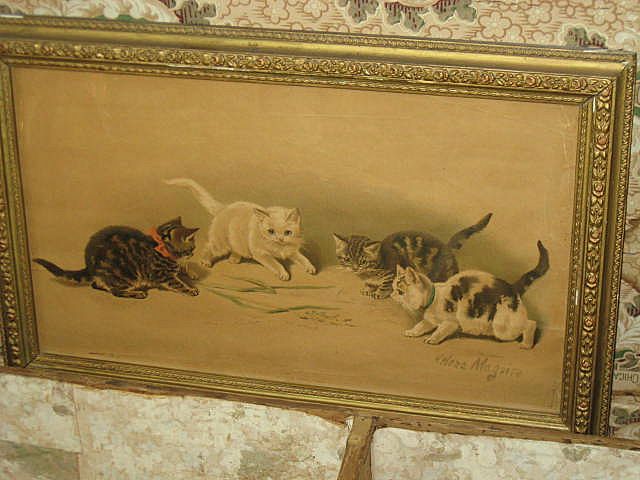 Framed Antique Helena Maguire Cats Kittens Print Framed Antique Helena Maguire Cats Kittens Print