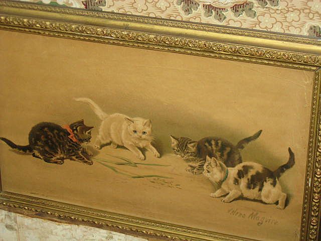 Framed Antique Helena Maguire Cats Kittens Print Framed Antique Helena Maguire Cats Kittens Print