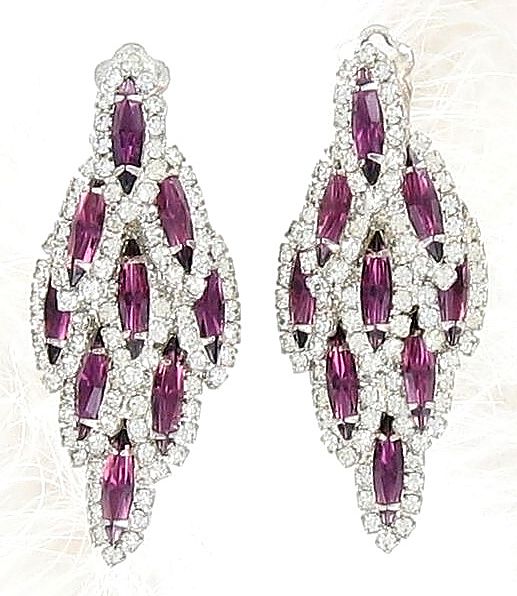 Vintage Collectible Runway Purple N Clear Rhinestones Clip Earrings Vintage Collectible Runway Purple N Clear Rhinestones Clip Earrings