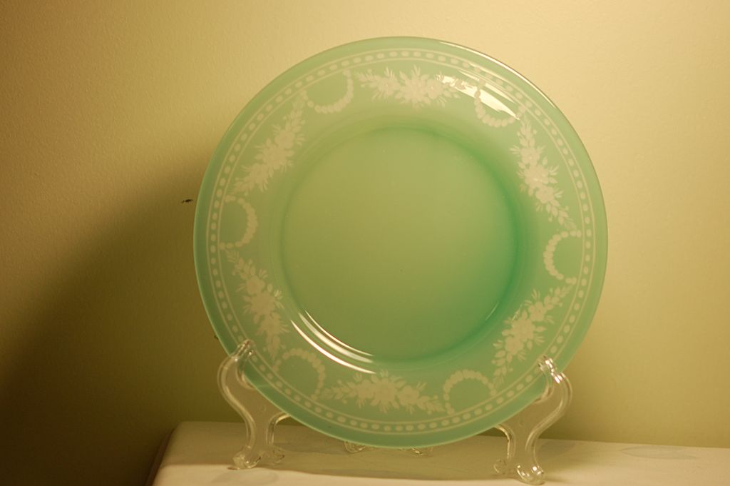 Steuben Jade glass copper wheel-engraved plate signed C:1930 Steuben Jade glass copper wheel-engraved plate signed C:1930