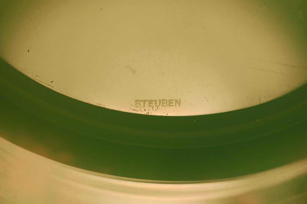 Steuben Jade glass copper wheel-engraved plate signed C:1930 Steuben Jade glass copper wheel-engraved plate signed C:1930