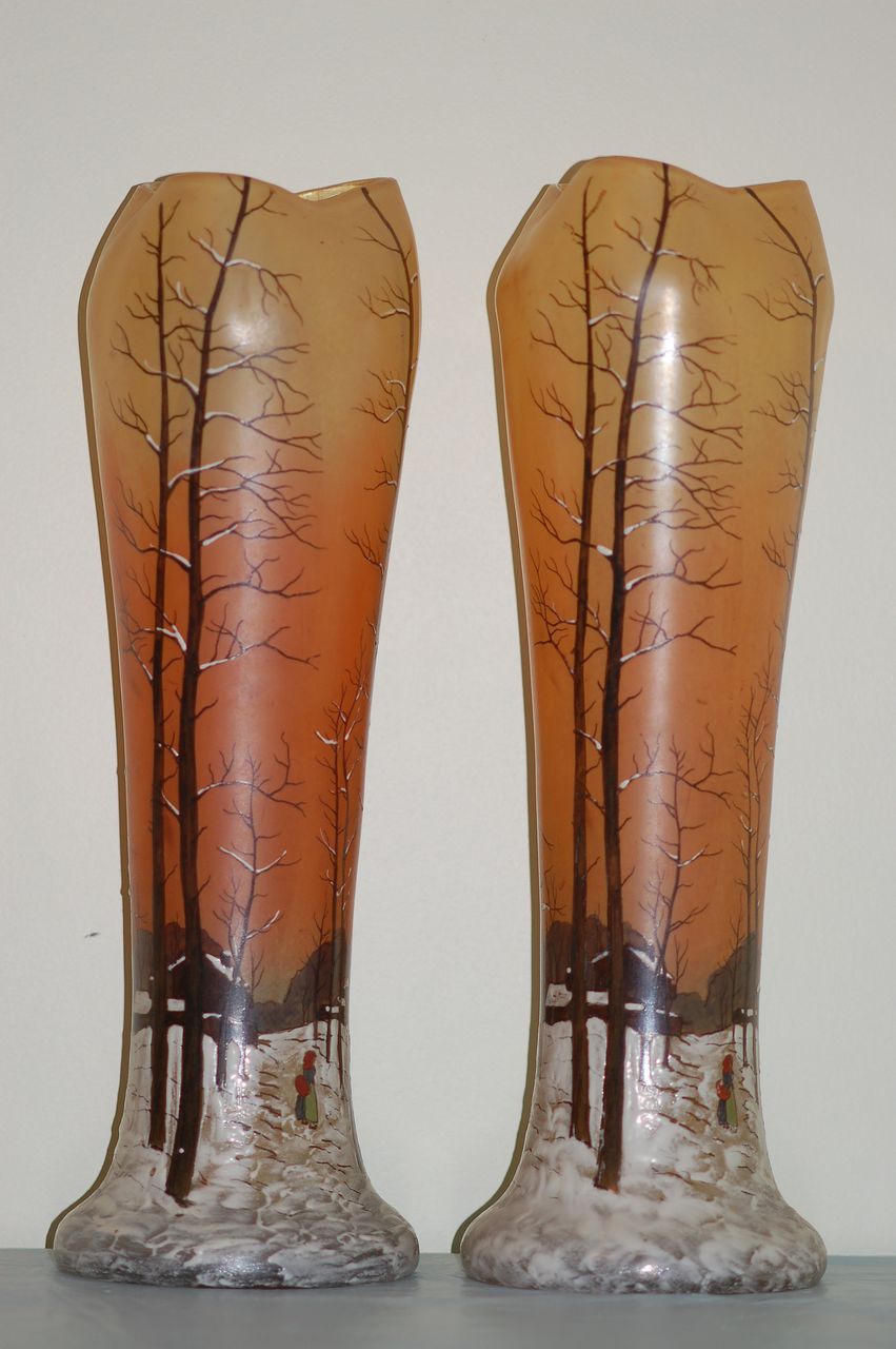 Legras Pair large French Glass vases Daum Nancy era C:1910 Legras Pair large French Glass vases Daum Nancy era C:1910