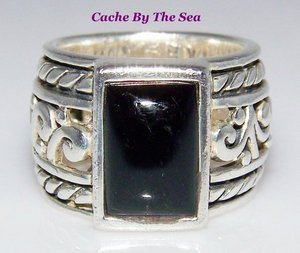 SILPADA SZ 8 "B" 925 Sterling Silver Filigree Black Chalcedony Ring R1096 RARE! SILPADA SZ 8 "B" 925 Sterling Silver Filigree Black Chalcedony Ring R1096 RARE!