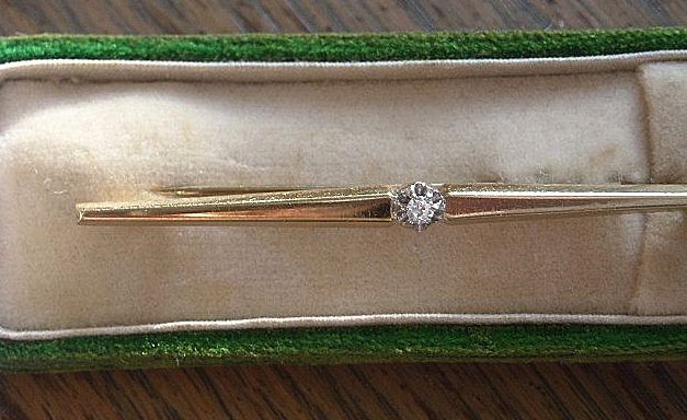 Lovely Victorian Bar Pin with Diamond Solitaire, 14K Lovely Victorian Bar Pin with Diamond Solitaire, 14K