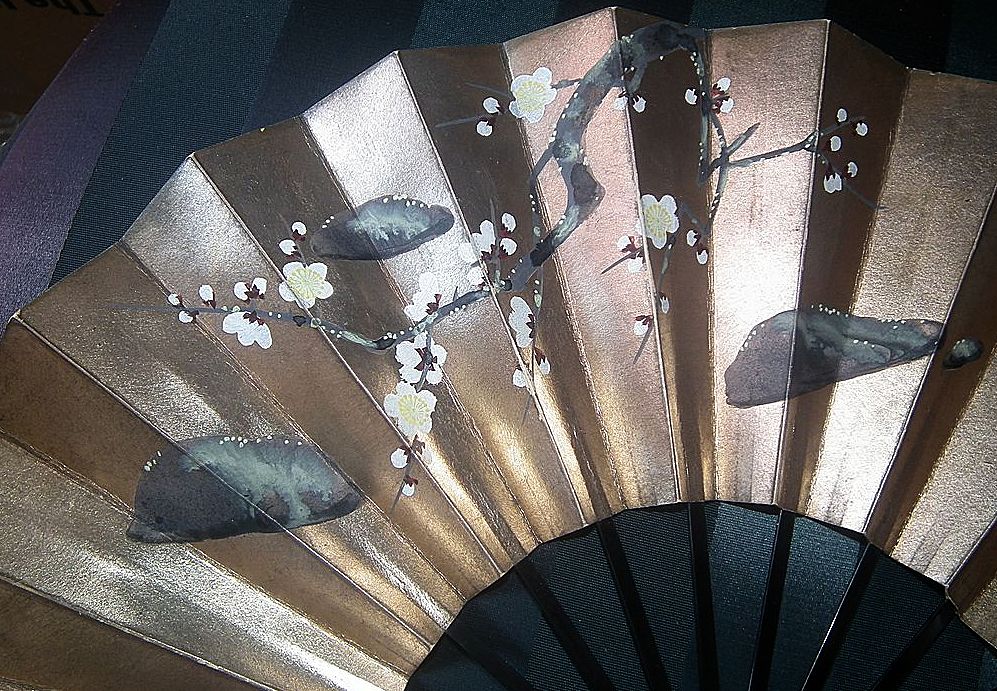Japanese Lacquered & Painted Fan, Turn of the 19th Century Japanese Lacquered & Painted Fan, Turn of the 19th Century