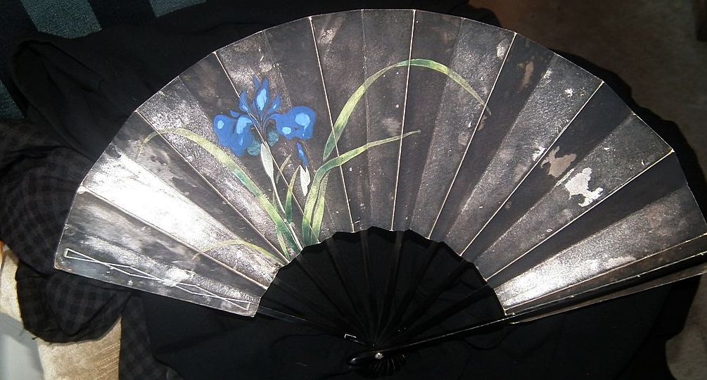 Japanese Lacquered & Painted Fan, Turn of the 19th Century Japanese Lacquered & Painted Fan, Turn of the 19th Century