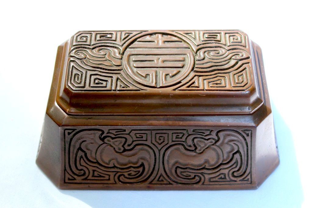 Beautiful Tiffany Bronze Triple Stamp Box - Chinese Pattern Beautiful Tiffany Bronze Triple Stamp Box - Chinese Pattern