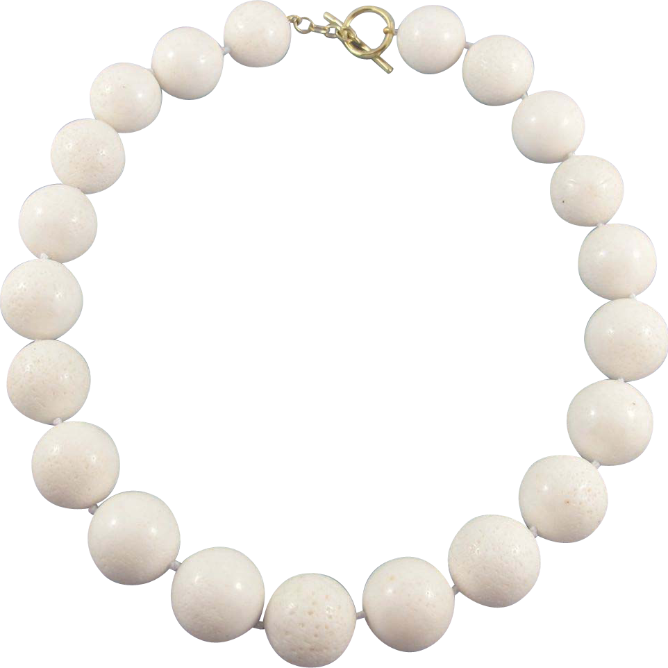 White Coral Necklace - 20mm Beads, 18K Gold