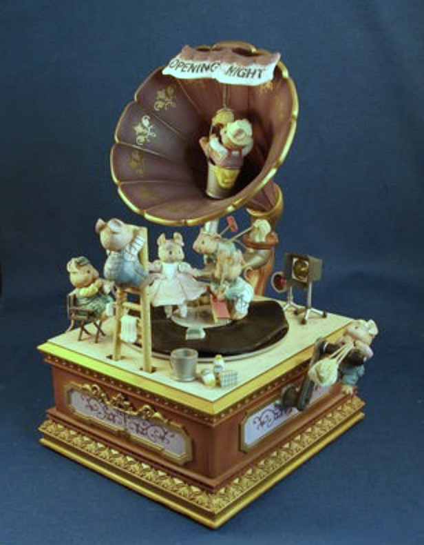 Enesco Action Music Box Opening Night Vintage 1990 Never used from