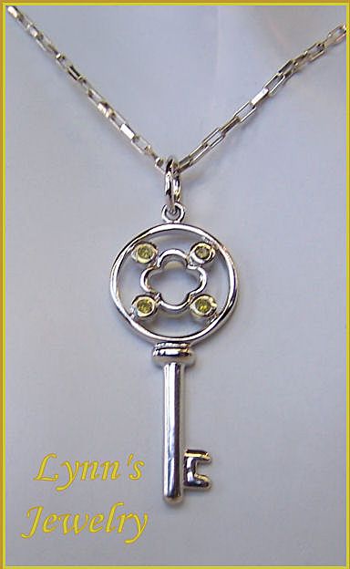 Sterling Silver Yellow Cubic Zirconia Key Pendant Charm Necklace Sterling Silver Yellow Cubic Zirconia Key Pendant Charm Necklace