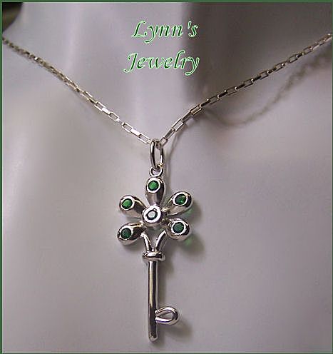 Sterling Silver Green Cubic Zirconia Key Pendant Charm Necklace Sterling Silver Green Cubic Zirconia Key Pendant Charm Necklace