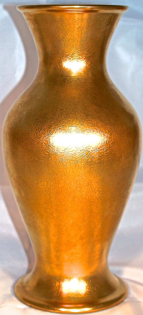 Tall Pickard 10" Vase - Rose & Daisy 24 Karat Applied All Over Gold (AOG) Cased Turquoise Glass Interior Tall Pickard 10" Vase - Rose & Daisy 24 Karat Applied All Over Gold (AOG) Cased Turquoise Glass Interior