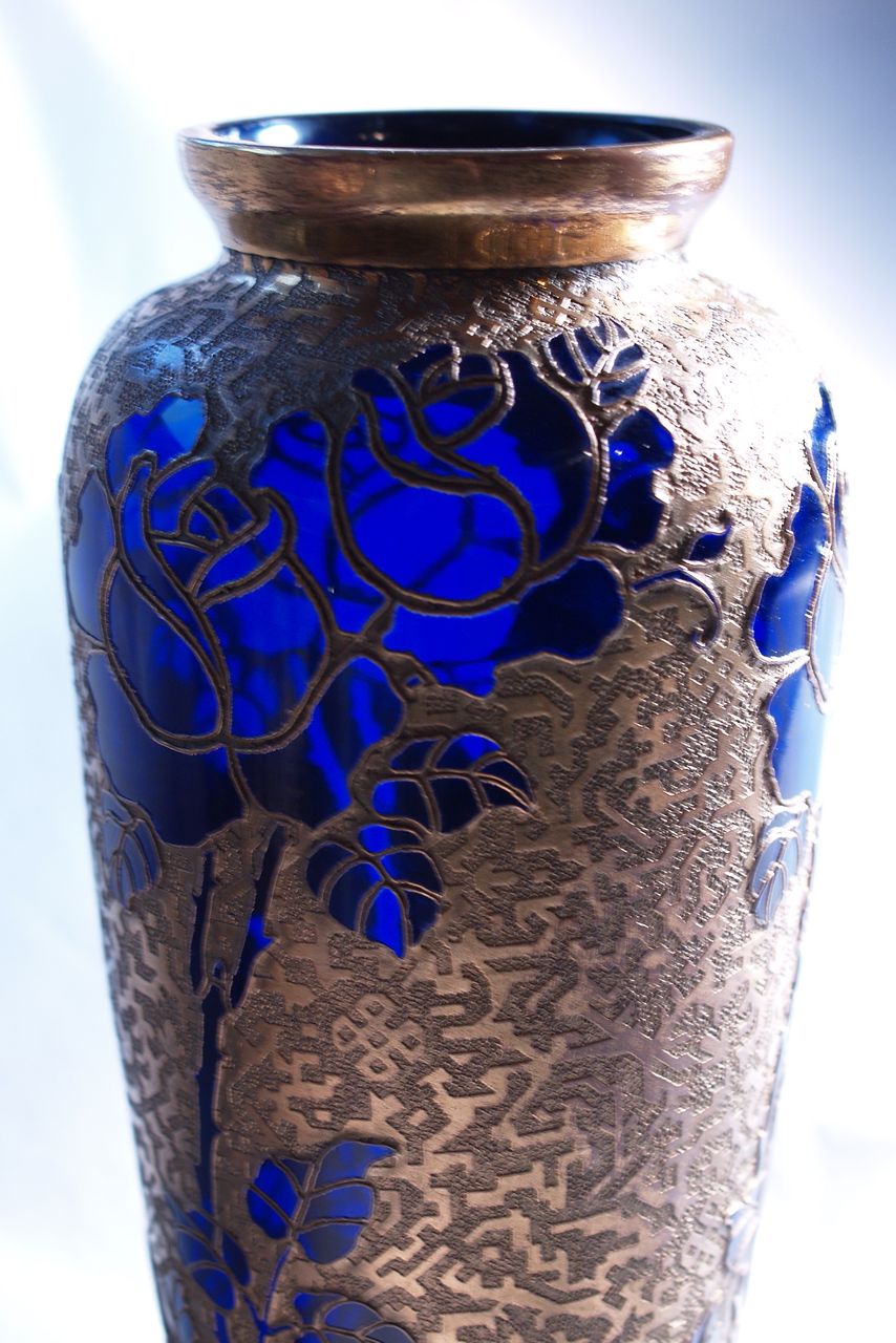 IMPORTANT ROSE VASE - 7-9 Karat Gold Encrusted Cobalt Art Glass Vase by Leon Ledru of Val St. Lambert IMPORTANT ROSE VASE - 7-9 Karat Gold Encrusted Cobalt Art Glass Vase by Leon Ledru of Val St. Lambert