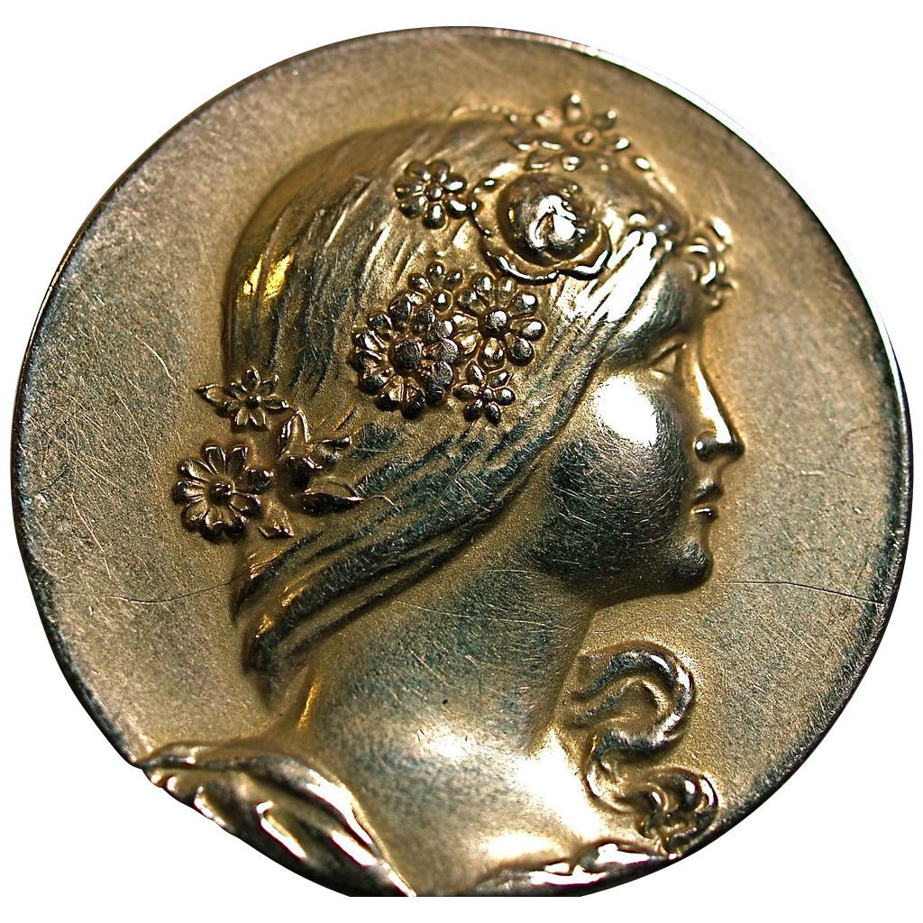 Carter (Signed) 14 Karat Arts & Crafts Portrait Pin with Chatelaine/Watch Fob/Locket Hook Carter (Signed) 14 Karat Arts & Crafts Portrait Pin with Chatelaine/Watch Fob/Locket Hook