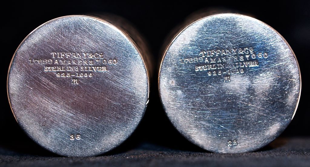 Tiffany & Co. Pair Etched Sterling Vanity Bottles for Lotion/Perfume/Cologne Tiffany & Co. Pair Etched Sterling Vanity Bottles for Lotion/Perfume/Cologne