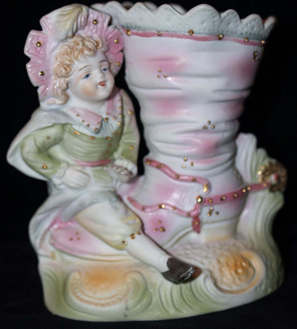 Pair Porcelain Bisque Boy & Girl Boot/Shoe Vases Pair Porcelain Bisque Boy & Girl Boot/Shoe Vases