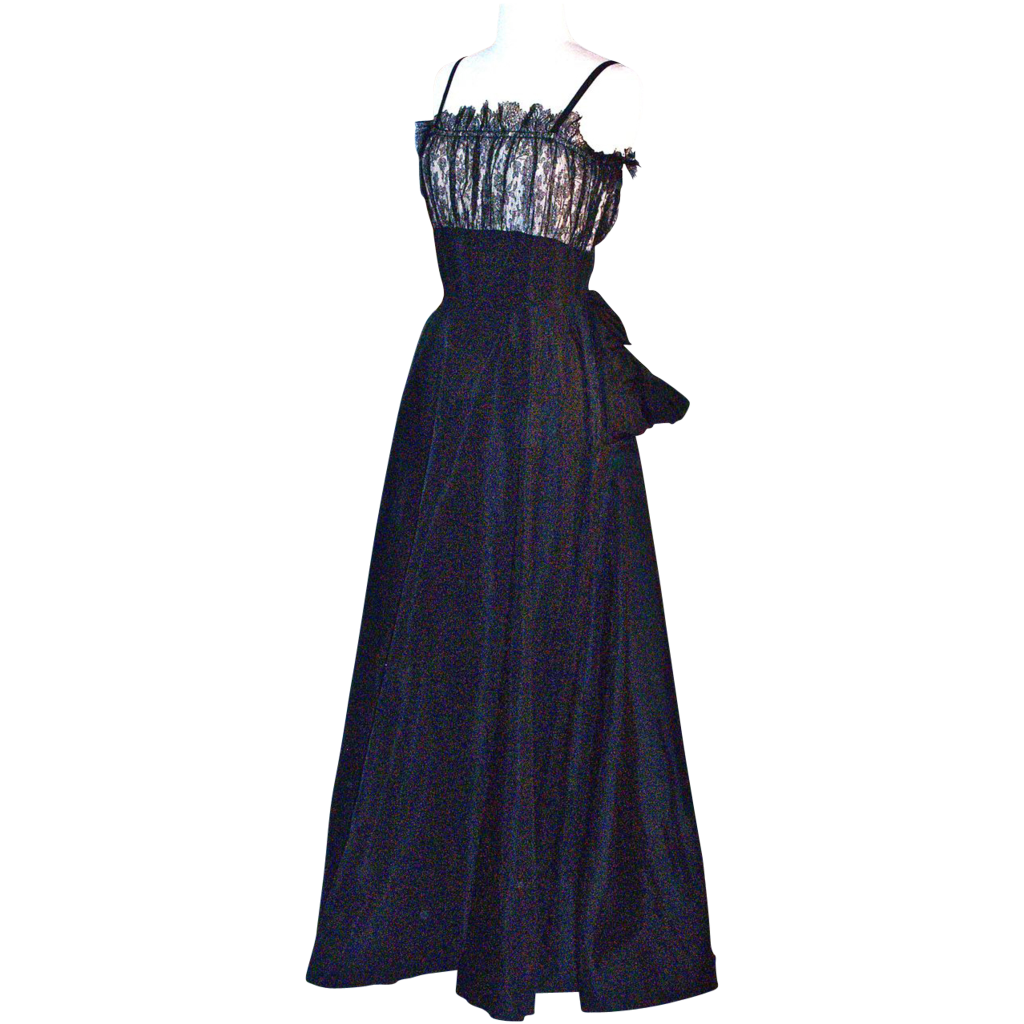 Elegant Eisenberg Original Gown/Dress - Black Satin & Black Lace Elegant Eisenberg Original Gown/Dress - Black Satin & Black Lace