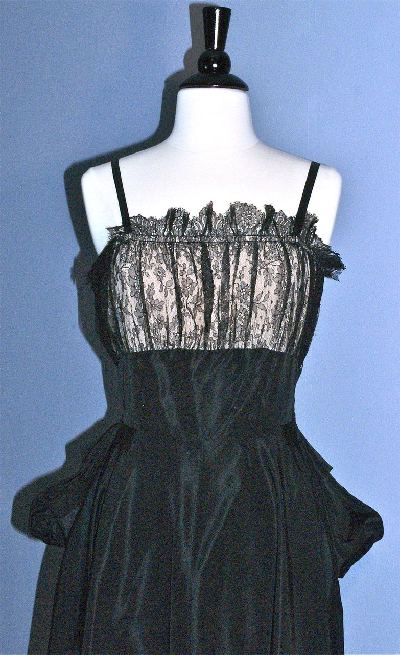 Elegant Eisenberg Original Gown/Dress - Black Satin & Black Lace Elegant Eisenberg Original Gown/Dress - Black Satin & Black Lace