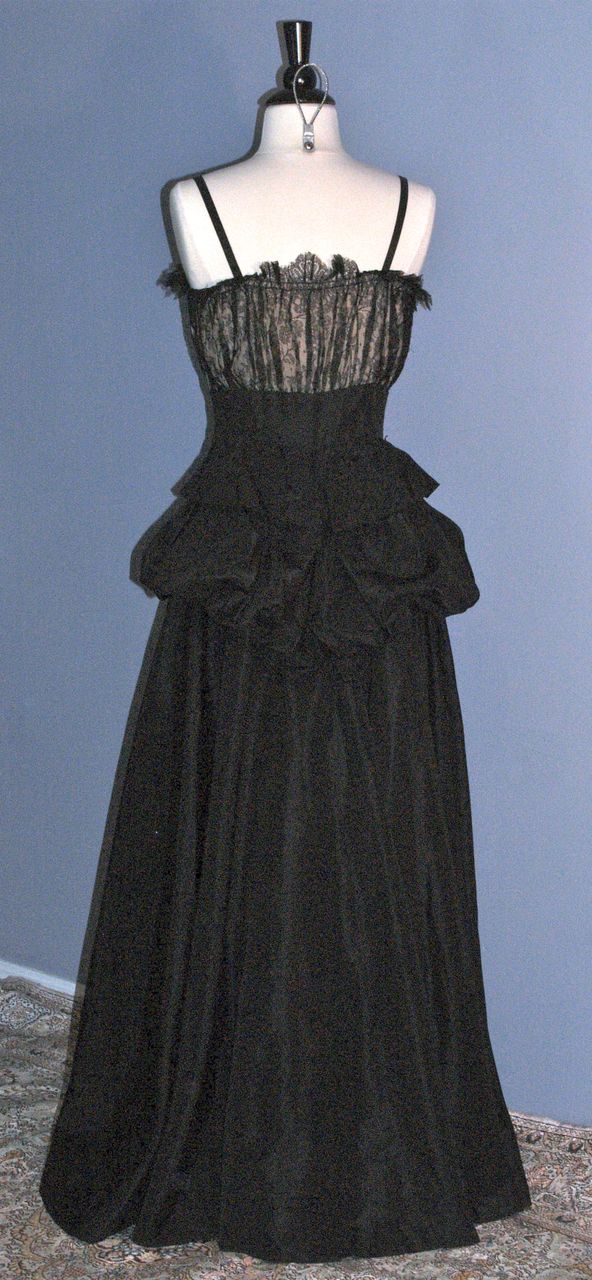 Elegant Eisenberg Original Gown/Dress - Black Satin & Black Lace Elegant Eisenberg Original Gown/Dress - Black Satin & Black Lace