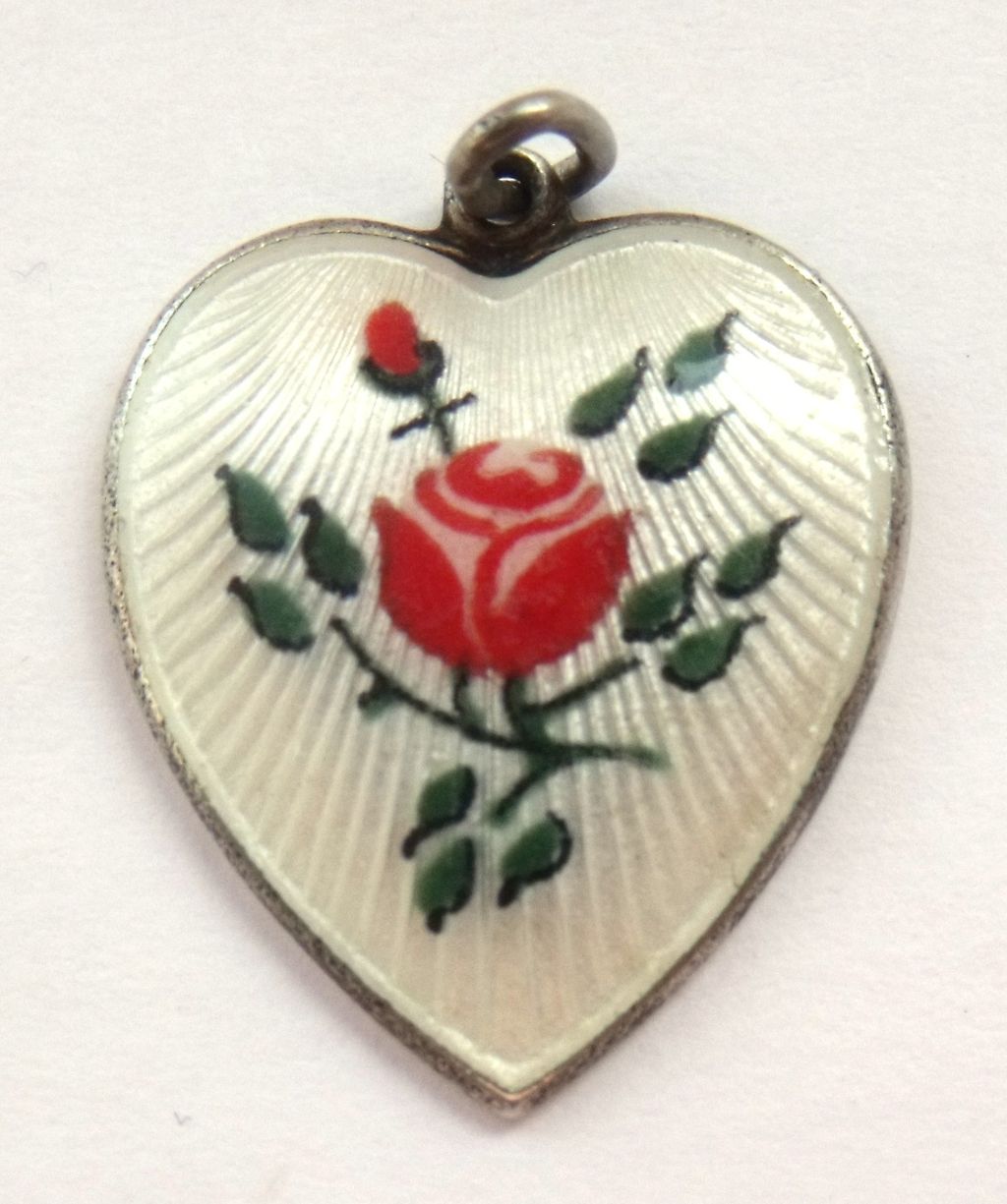 Vintage Sterling Silver & Guilloche Enamel Heart Charm Vintage Sterling Silver & Guilloche Enamel Heart Charm