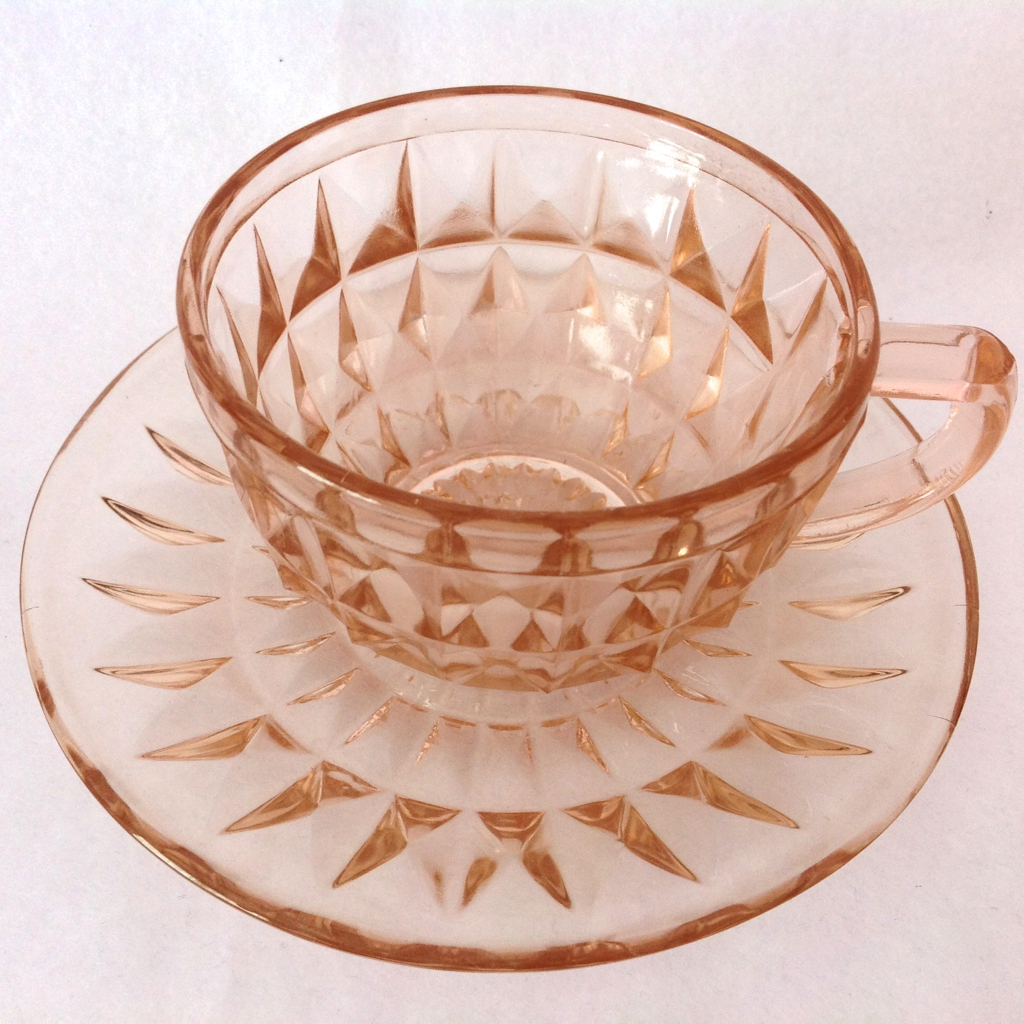 Jeannette Windsor Diamond Pink Depression Glass Cup And Saucer From Maggiebelles On Ruby Lane 