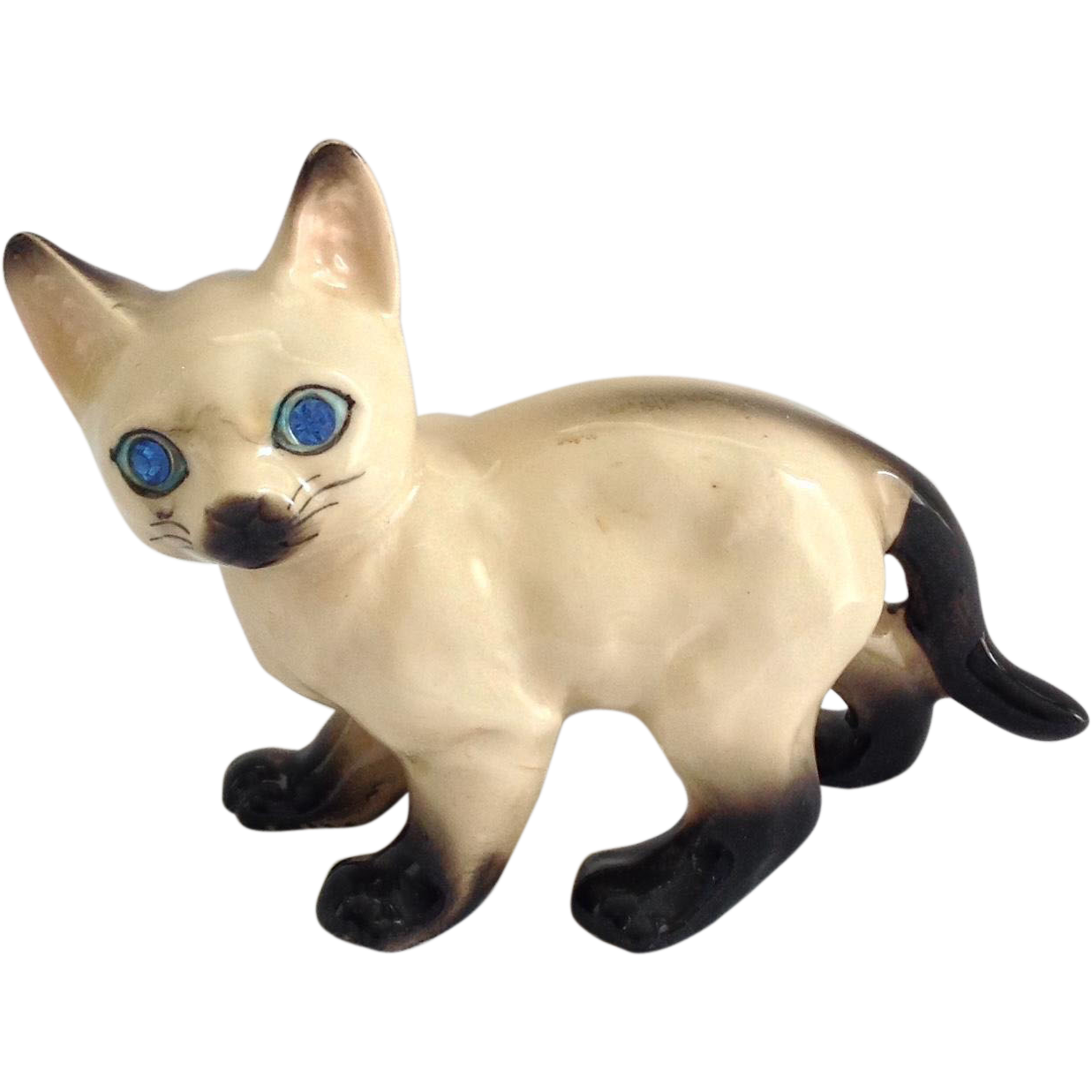 Siamese Cat Figurine with Blue Sparkle Eyes Japan from maggiebelles on