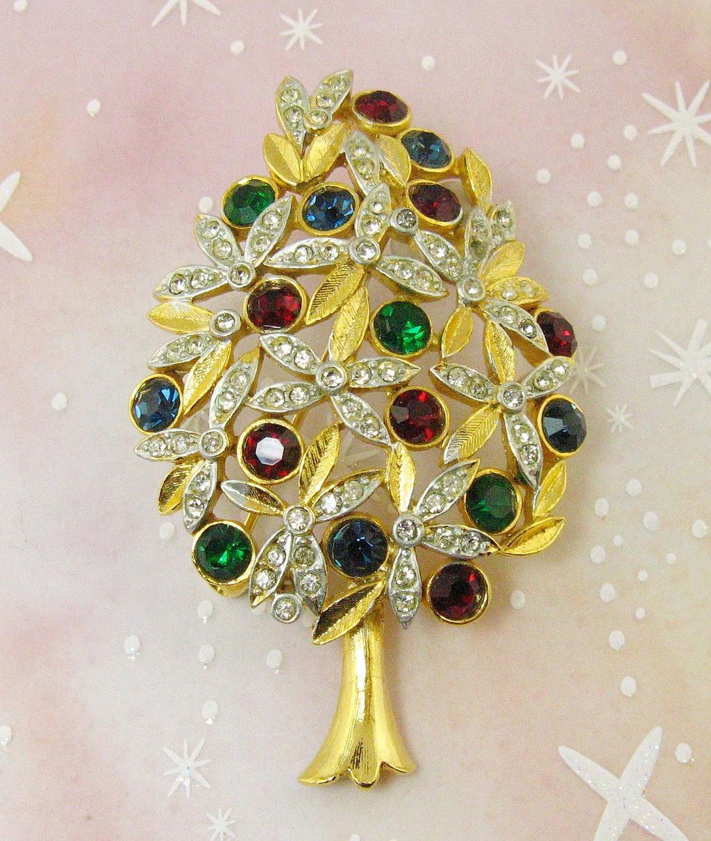 SPHINX Faux Ruby, Emerald & Sapphire Rhinestone Christmas Tree Brooch Pin SPHINX Faux Ruby, Emerald & Sapphire Rhinestone Christmas Tree Brooch Pin