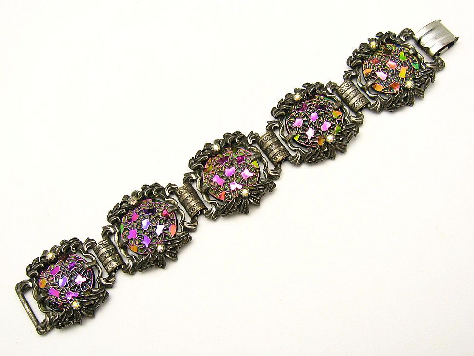 Vitrail Watermelon Art Glass Cabochon & Rhinestone Bracelet Vitrail Watermelon Art Glass Cabochon & Rhinestone Bracelet