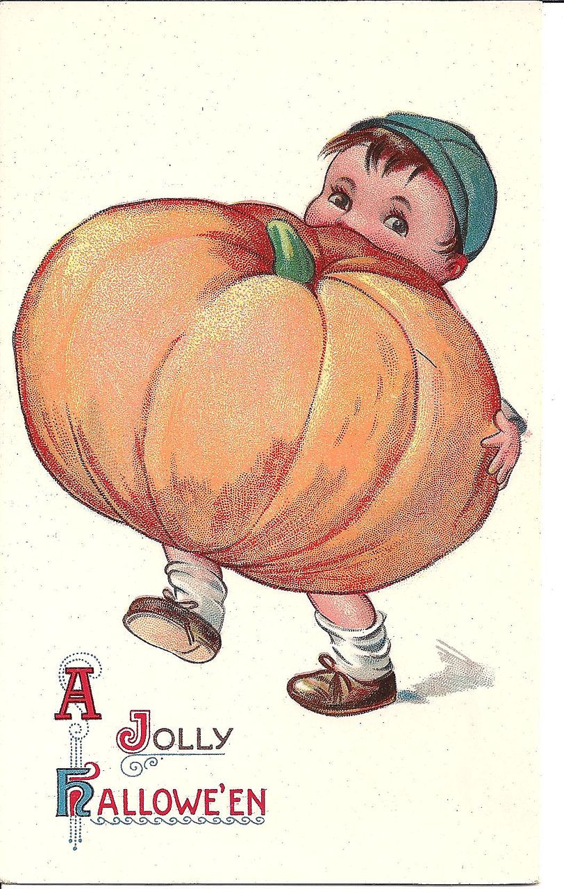 HALLOWEEN Post Card, Little Boy with BIG Pumpkin HALLOWEEN Post Card, Little Boy with BIG Pumpkin