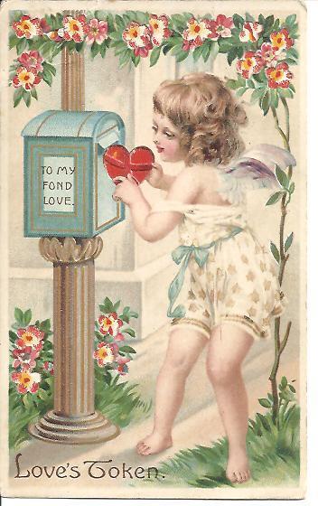 HOLD TO LIGHT Post Card~Sweet Angel Sending Love's Token~Valentine HOLD TO LIGHT Post Card~Sweet Angel Sending Love's Token~Valentine