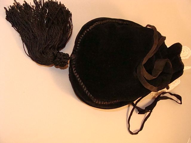 19th Century Reticule~Velvet Evening Bag~Black Velvet Purse~Original Silk Lining 19th Century Reticule~Velvet Evening Bag~Black Velvet Purse~Original Silk Lining