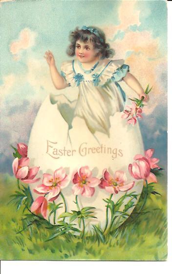 Easter Post Card~Sweet Little Girl Popping Out of a Giant Egg~1908 Easter Post Card~Sweet Little Girl Popping Out of a Giant Egg~1908
