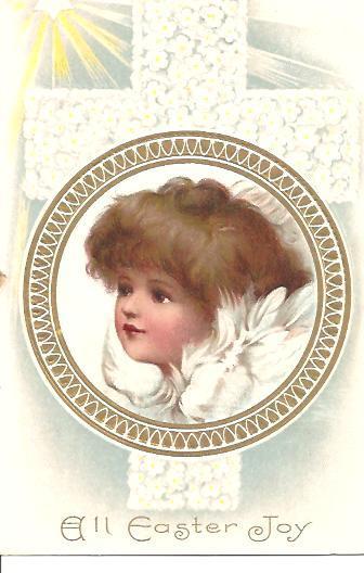 Easter Post Card~Religious Theme~Easter Joy~Beautiful Feathered Angelic Cherub Easter Post Card~Religious Theme~Easter Joy~Beautiful Feathered Angelic Cherub