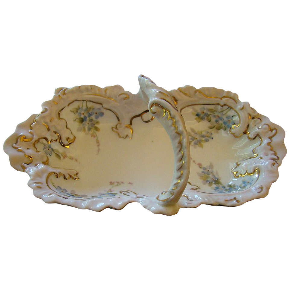 Austrian Porcelain Basket Nappy One Handled Gilded Bowl Austrian Porcelain Basket Nappy One Handled Gilded Bowl